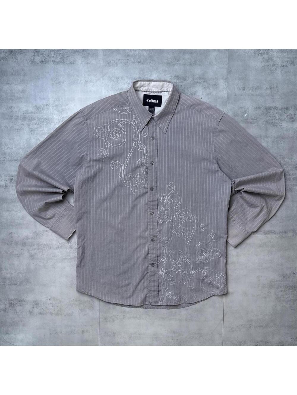 Y2K Cultura Gray 00s Grunge Embroidered button up shirt